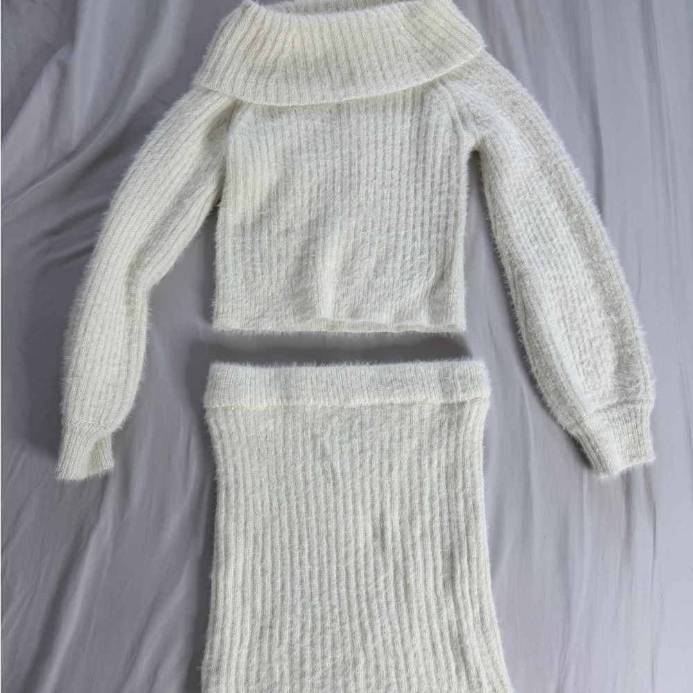 Fashion Nova White Cowl Neck Sweater Set